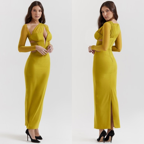 HOUSE OF CB Zahra Chartreuse Plunge Maxi Dress - Picture 4 of 5